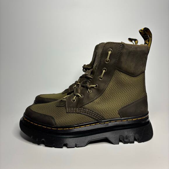 Dr. Martens Tarik TG Waxed Leather & Nylon Utility Boots in DMS Olive - Picture 2 of 10